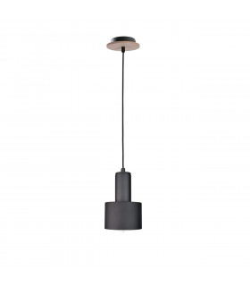 Luce Cylindrical Pendant Ceiling Light Black, Wood, 15cm, 1x E27