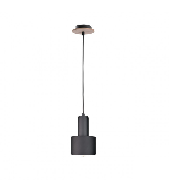 Luce Cylindrical Pendant Ceiling Light Black, Wood, 15cm, 1x E27
