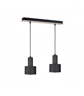 Luce Bar Pendant Ceiling Light Black, Wood, 50cm, 2x E27