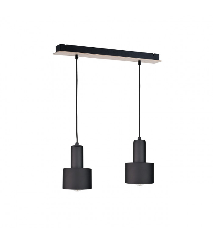 Luce Bar Pendant Ceiling Light Black, Wood, 50cm, 2x E27