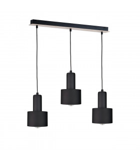 Luce Bar Pendant Ceiling Light Black, Wood, 60cm, 3x E27
