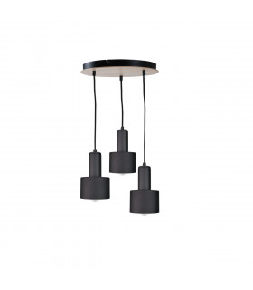 Luce Cluster Pendant Ceiling Light Black, Wood, 30cm, 3x E27