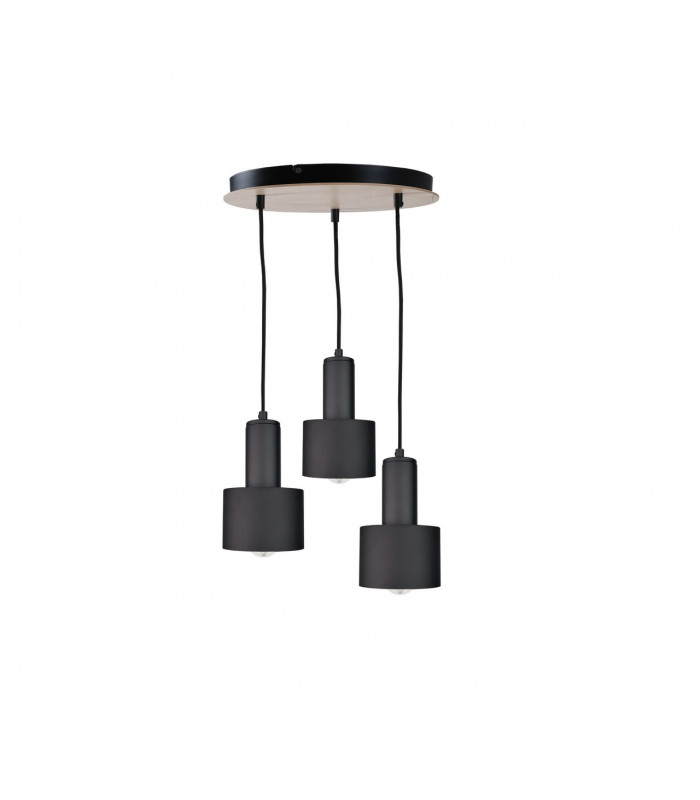 Luce Cluster Pendant Ceiling Light Black, Wood, 30cm, 3x E27