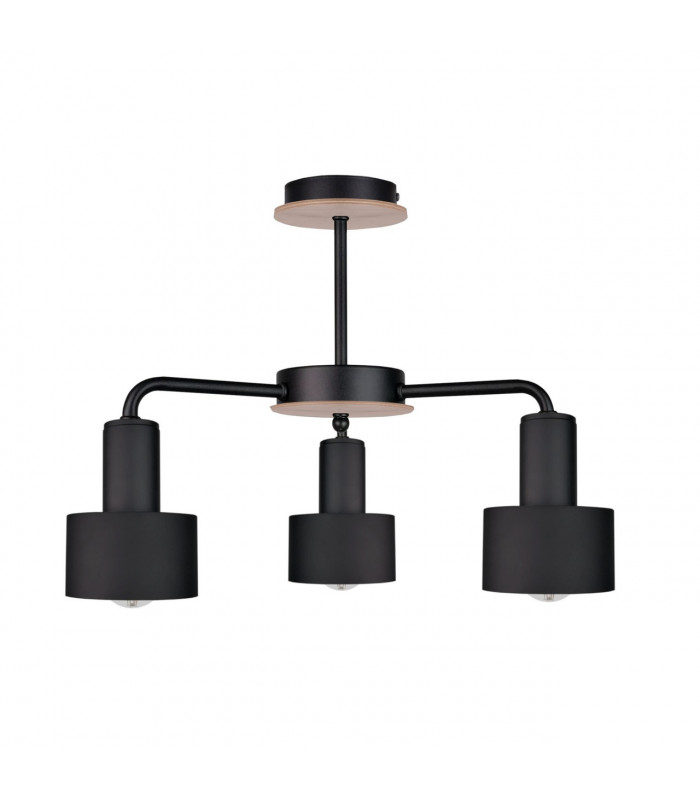 Luce Multi Arm Semi Flush Ceiling Light Black, Wood, 44cm, 3x E27