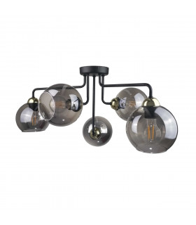 Cosmo Multi Arm Semi Flush Ceiling Light Black, Gold, 70cm, 5x E27