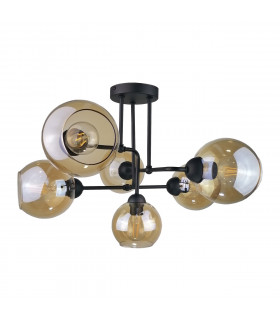 Monde Multi Arm Semi Flush Ceiling Light Black, 55cm, 6x E27