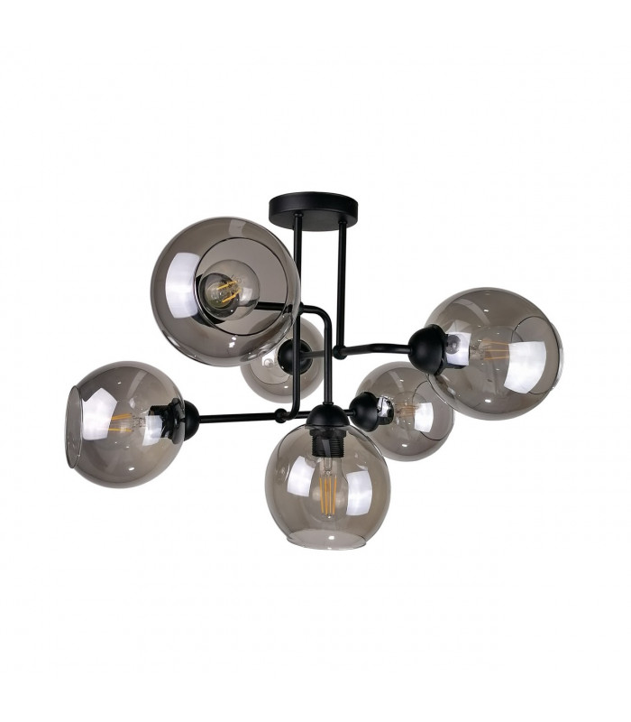 Cosmo Multi Arm Semi Flush Ceiling Light Black, 55cm, 6x E27