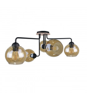 Monde Multi Arm Semi Flush Ceiling Light Wood, 70cm, 5x E27