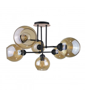 Monde Multi Arm Semi Flush Ceiling Light Wood, 55cm, 6x E27
