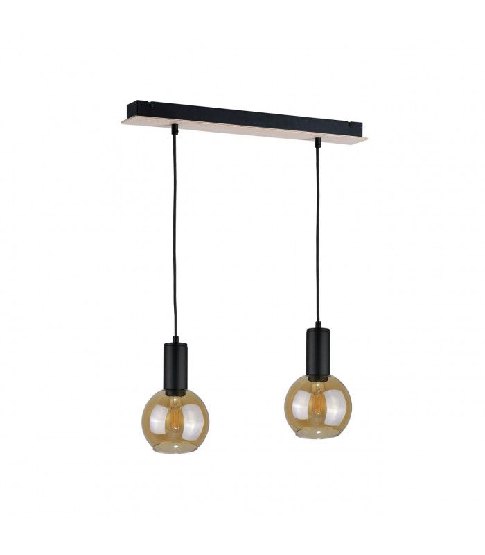Jantar Bar Pendant Ceiling Light Wood, 50cm, 2x E27