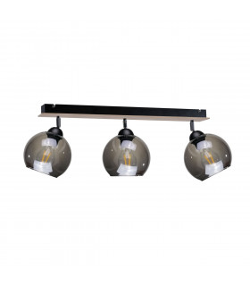 Wood Ceiling Spotlight Bar Black, 60cm, 3x E27
