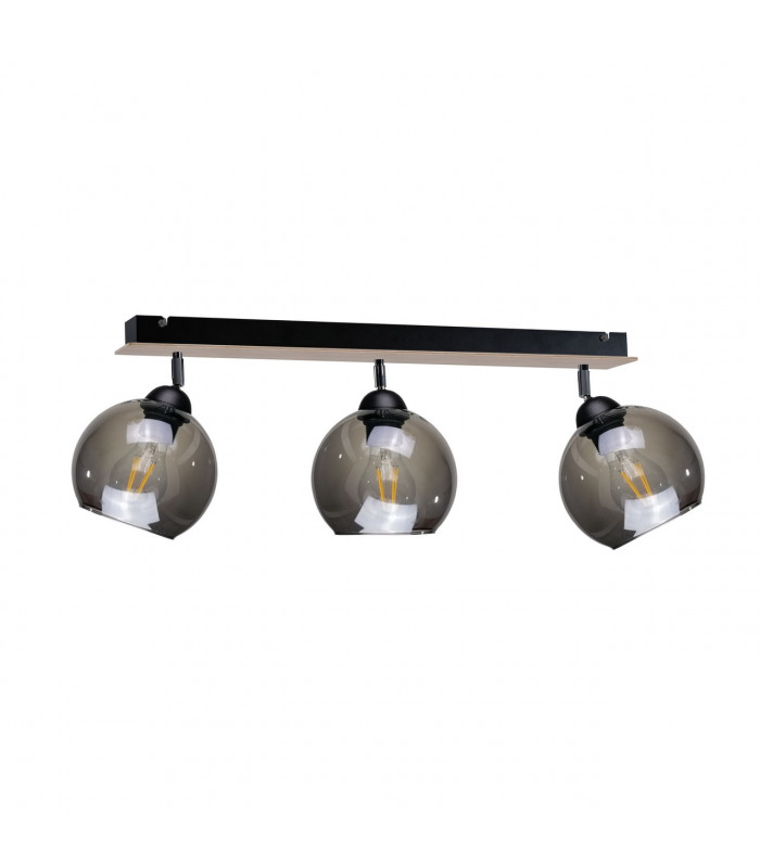 Wood Ceiling Spotlight Bar Black, 60cm, 3x E27
