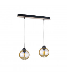 Ambre Bar Pendant Ceiling Light Wood, 50cm, 2x E27