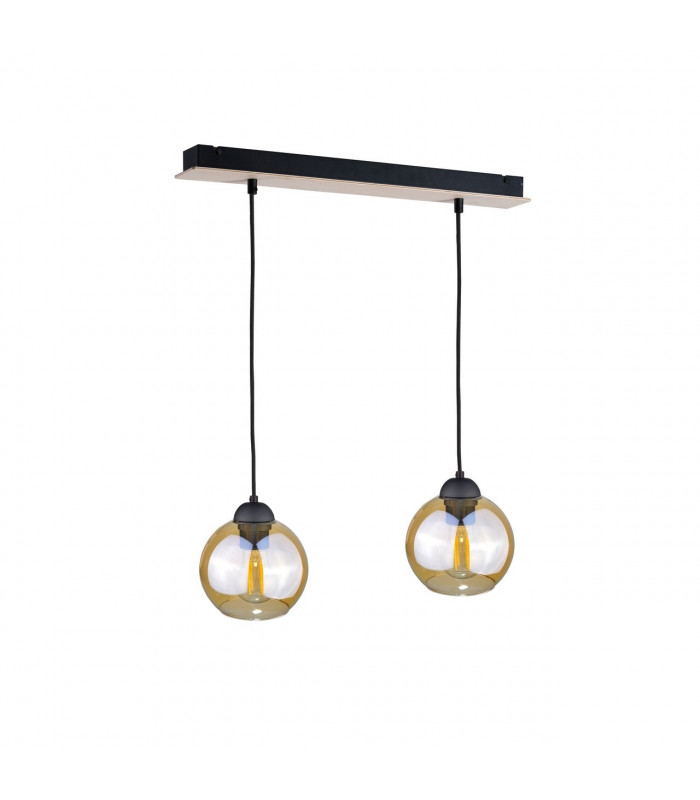 Ambre Bar Pendant Ceiling Light Wood, 50cm, 2x E27