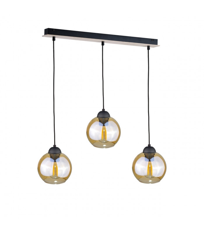 Ambre Bar Pendant Ceiling Light Wood, 60cm, 3x E27