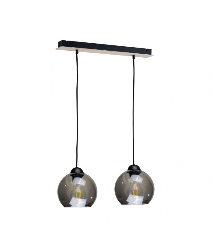 Wood Bar Pendant Ceiling Light Black, 50cm, 2x E27