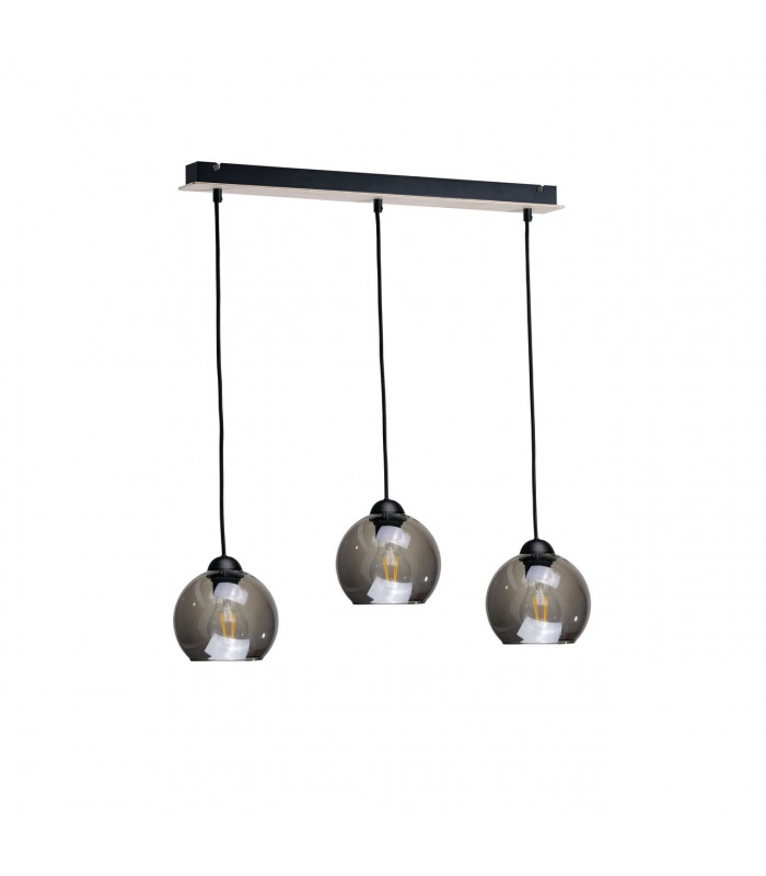 Wood Bar Pendant Ceiling Light Black, 60cm, 3x E27