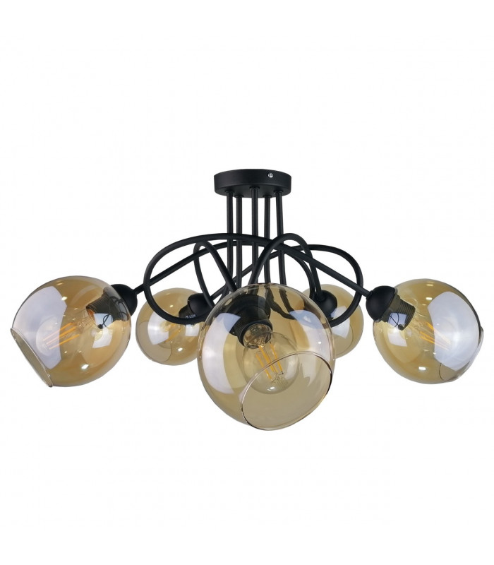 Venus Multi Arm Semi Flush Ceiling Light Black, 70cm, 5x E27