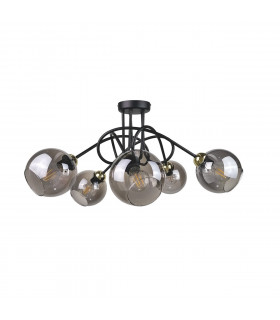 Ring Multi Arm Semi Flush Ceiling Light Black, Gold, 70cm, 5x E27