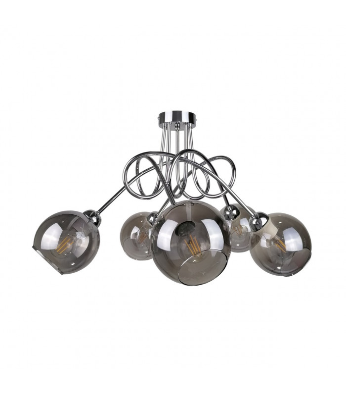 Ring Multi Arm Semi Flush Ceiling Light Silver, 70cm, 5x E27