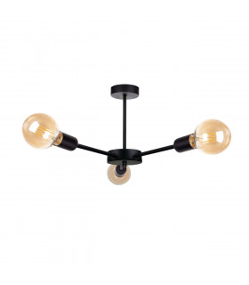 Sun Multi Arm Semi Flush Ceiling Light Black, 40cm, 3x E27