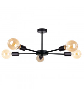 Sun Multi Arm Semi Flush Ceiling Light Black, 48cm, 5x E27