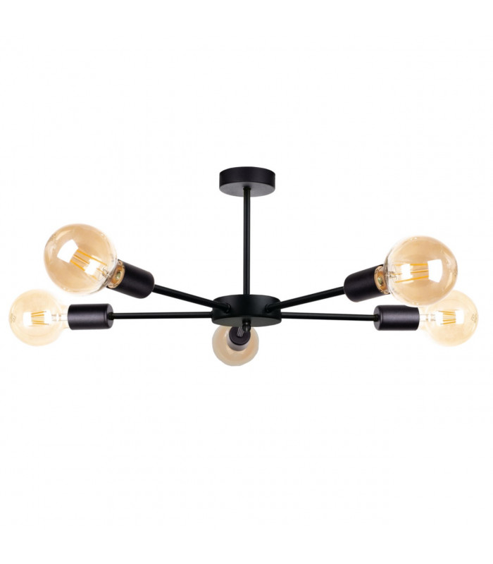 Sun Multi Arm Semi Flush Ceiling Light Black, 48cm, 5x E27