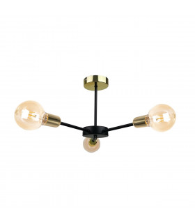 Sun Multi Arm Semi Flush Ceiling Light Black, Gold, 40cm, 3x E27
