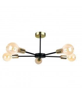 Sun Multi Arm Semi Flush Ceiling Light Black, Gold, 48cm, 5x E27