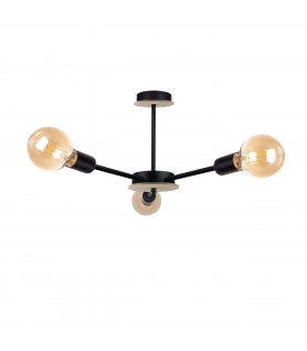 Sun Multi Arm Semi Flush Ceiling Light Wood, Black, 40cm, 3x E27