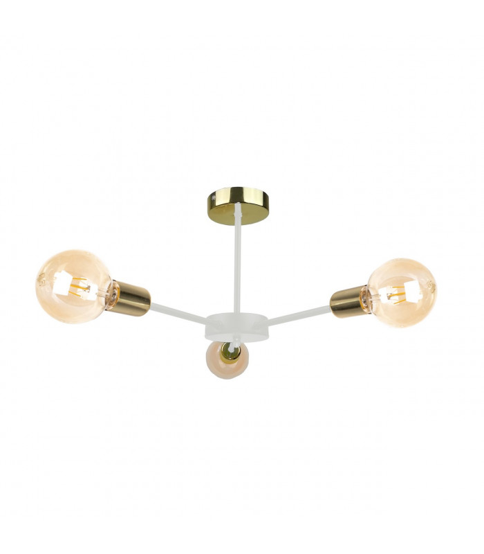Sun Multi Arm Semi Flush Ceiling Light White, Gold, 40cm, 3x E27