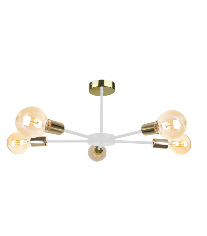 Sun Multi Arm Semi Flush Ceiling Light White, Gold, 48cm, 5x E27