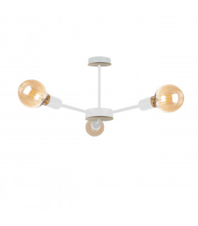 Sun Multi Arm Semi Flush Ceiling Light Wood, White, 40cm, 3x E27