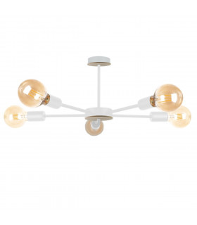 Sun Multi Arm Semi Flush Ceiling Light Wood, White, 48cm, 5x E27