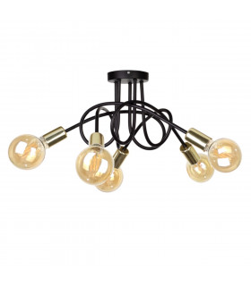 Rumba Multi Arm Semi Flush Ceiling Light Black, Gold, 50cm, 5x E27