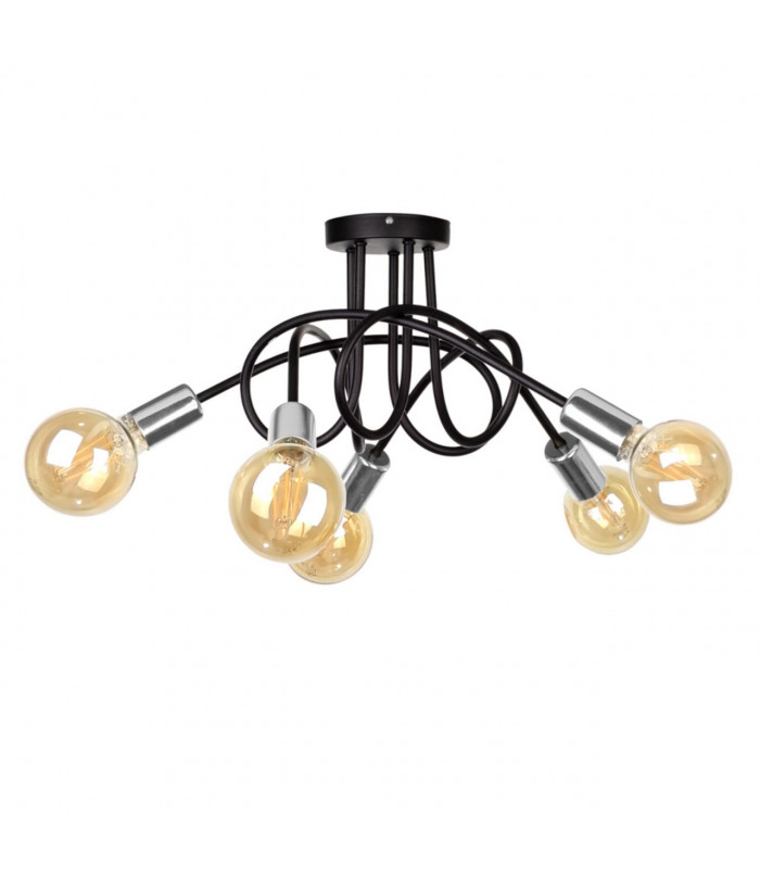 Rumba Multi Arm Semi Flush Ceiling Light Black, Silver, 50cm, 5x E27
