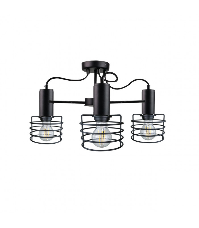 Rune Multi Arm Semi Flush Ceiling Light Black, 60cm, 3x E27