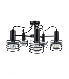 Rune Multi Arm Semi Flush Ceiling Light Black, 60cm, 5x E27