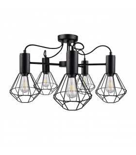 Lars Multi Arm Semi Flush Ceiling Light Black, 60cm, 5x E27