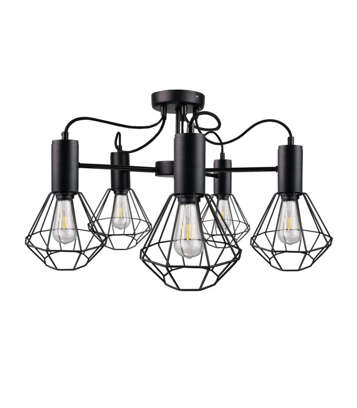 Lars Multi Arm Semi Flush Ceiling Light Black, 60cm, 5x E27