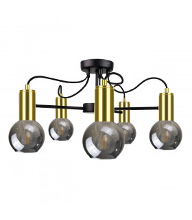Liv Multi Arm Semi Flush Ceiling Light Black, Gold, 60cm, 5x E27