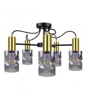 Inger Multi Arm Semi Flush Ceiling Light Black, Gold, 60cm, 5x E27