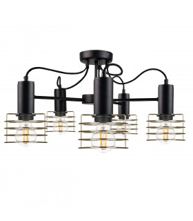 Rune Multi Arm Semi Flush Ceiling Light Black, 60cm, 5x E27