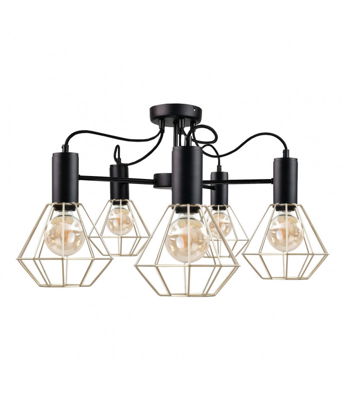 Lars Multi Arm Semi Flush Ceiling Light Black, 60cm, 5x E27