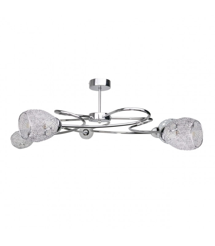 Flower Multi Arm Semi Flush Ceiling Light Silver, 63cm, 5x E27