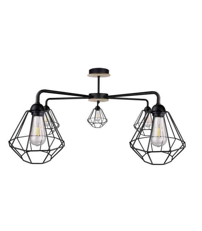 Foskal Semi Flush Light Black, Wood, 70cm, 5x E27
