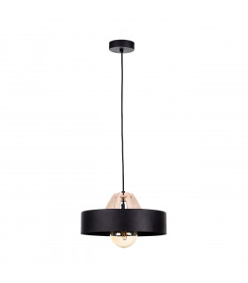 Bossi Dome Pendant Ceiling Light Wood Natural, Black, 30cm, 1x E27