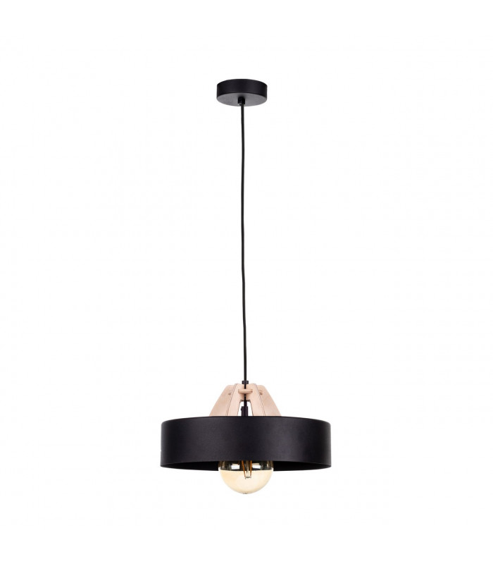 Bossi Dome Pendant Ceiling Light Wood Natural, Black, 30cm, 1x E27
