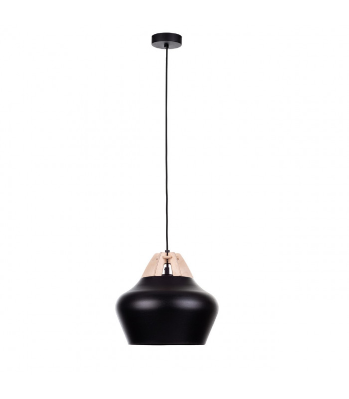Negro Dome Pendant Ceiling Light Wood Natural, Black, 29cm, 1x E27