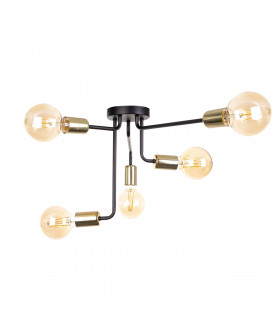 Nixon Multi Arm Semi Flush Ceiling Light Black, Gold, 50cm, 5x E27